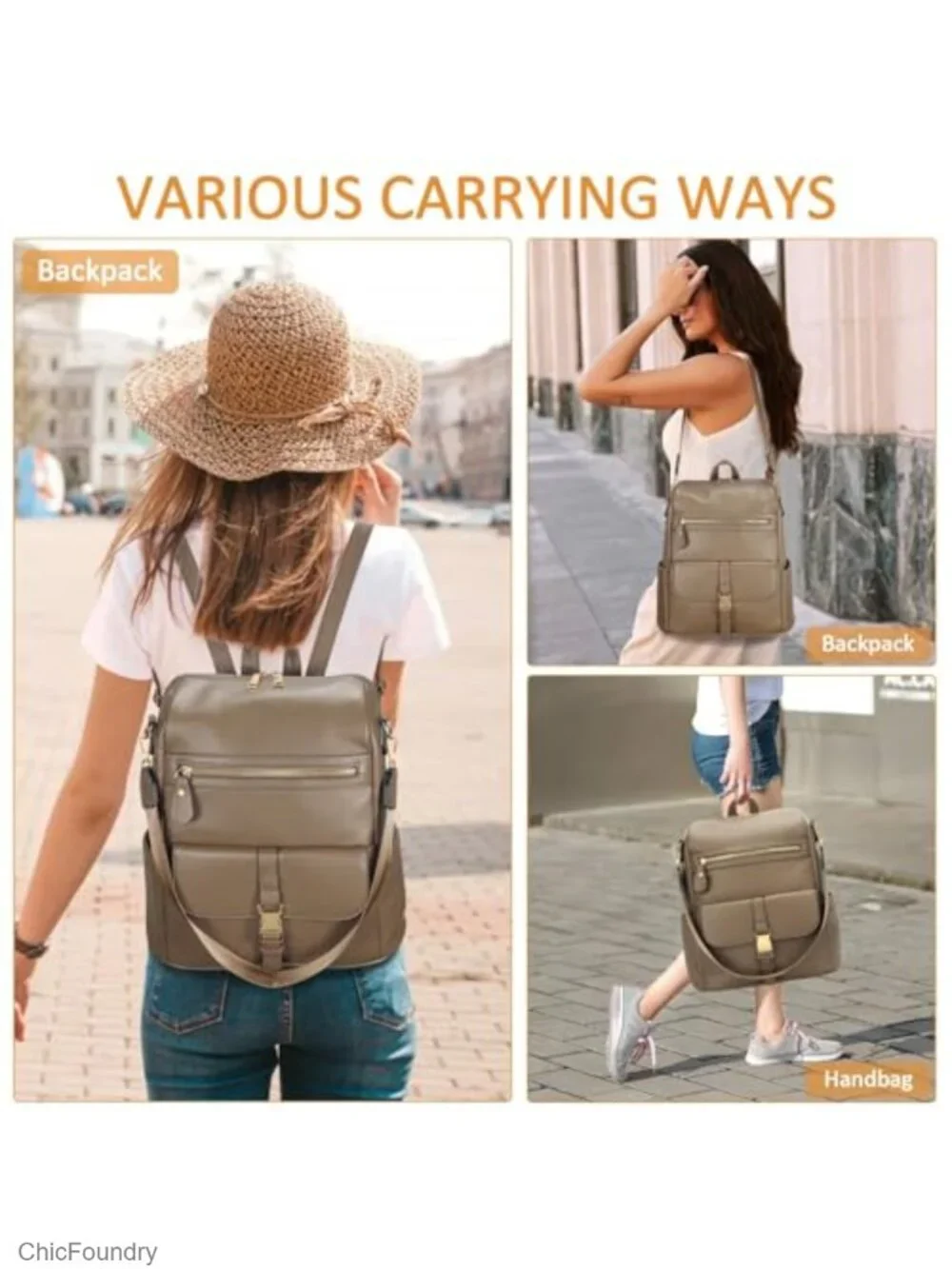 Faux Leather Multi-Pocket Travel Backpack for Women Laptop Daypack